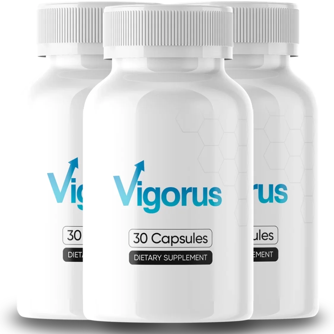 Three bottles of Vigorus men's daily capsules grouped together