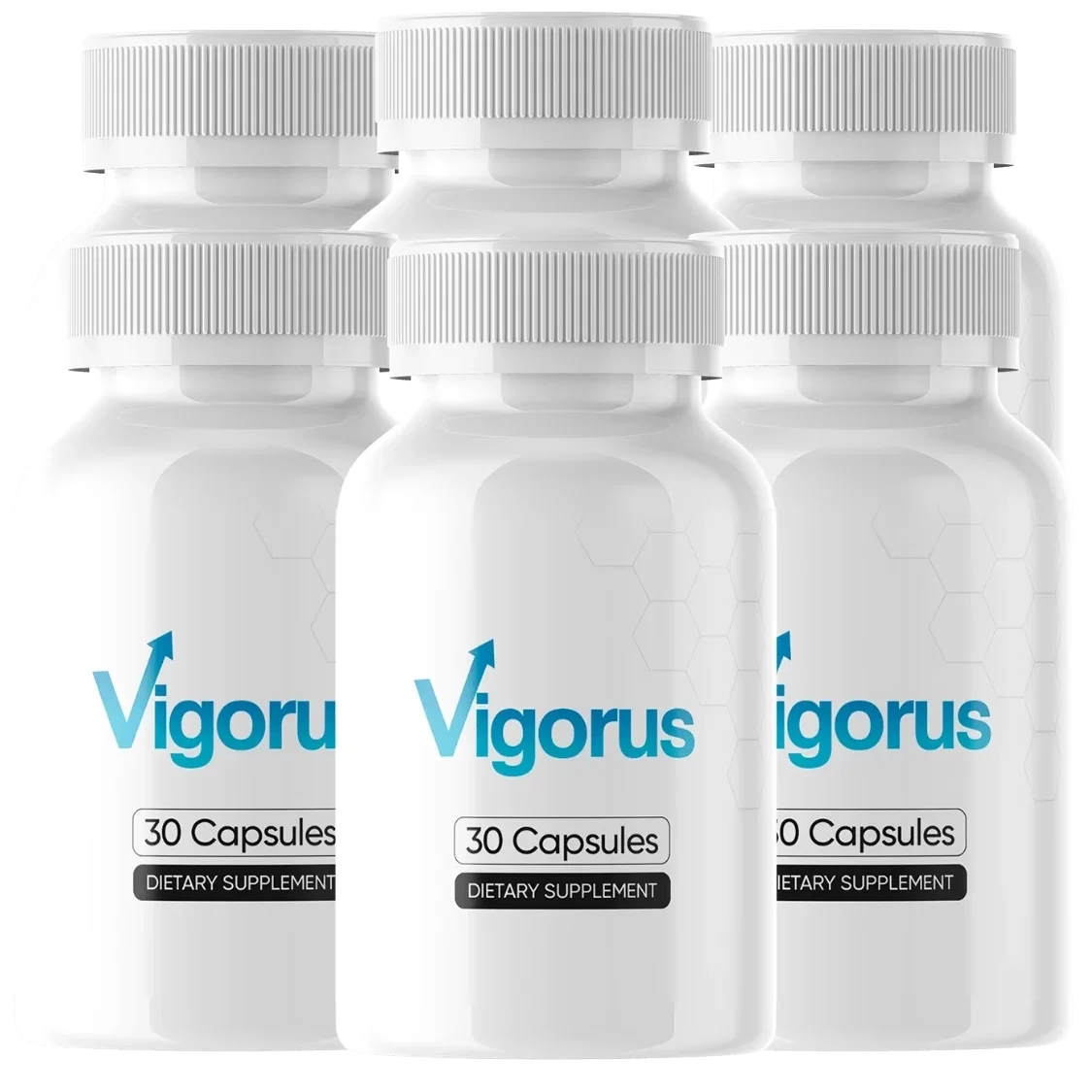 Six bottles of Vigorus men's capsules arranged as the best-value bundle