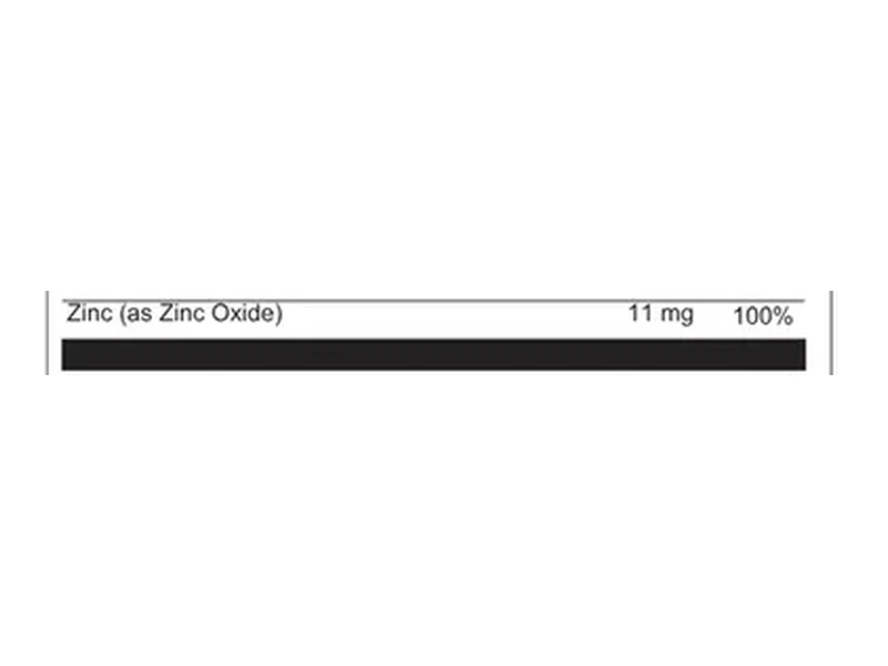 The Vigorus label: Zinc (as Zinc Oxide), 11 mg, 100% Daily Value